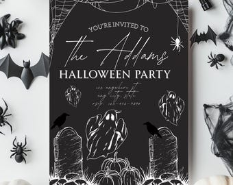 Graveyard Ghosts Spooky Invitation: Editable Halloween Party Template (Canva Instant Download)