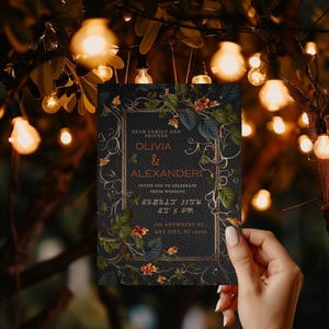 Enchanted Midnight Blooms Gothic Wedding Invitation Template: Dark Floral, Moody Romance image 4