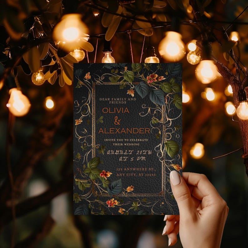 Enchanted Midnight Blooms Gothic Wedding Invitation Template: Dark Floral, Moody Romance image 4