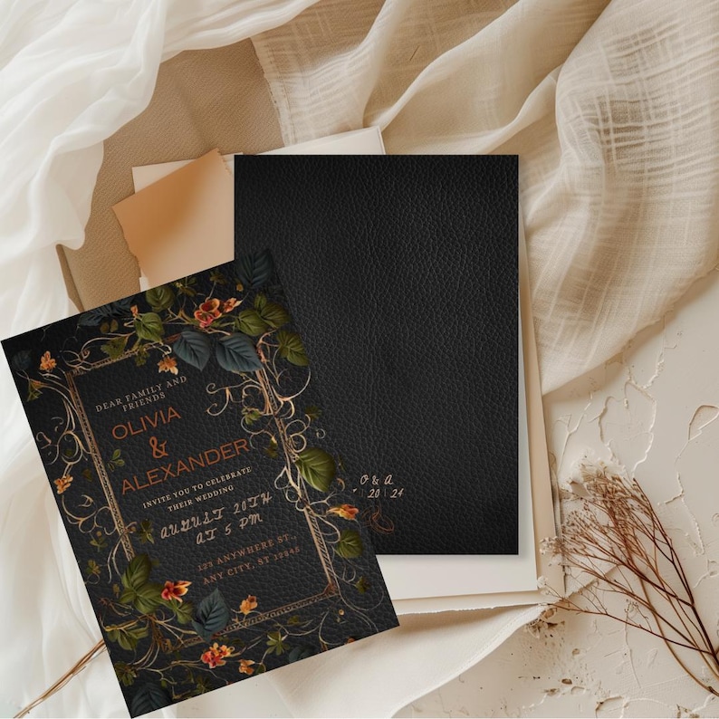 Enchanted Midnight Blooms Gothic Wedding Invitation Template: Dark Floral, Moody Romance image 5