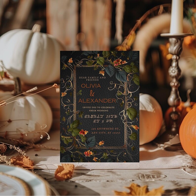 Enchanted Midnight Blooms Gothic Wedding Invitation Template: Dark Floral, Moody Romance image 6
