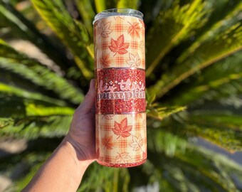 Fall Glitter Tumbler 20oz - Plaid Leaf Design