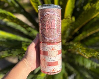 Fall Rose Gold Glitter 20oz Tumbler - Pumpkin Design