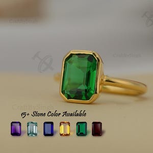 Grüner Smaragdquarzring, Smaragdschliff 7 x 9 mm Stein, 14 Karat Gold Vermeil 925 Sterling Silber, Solitär Statement Ring, Mai Birthstone Frauenring