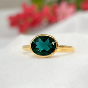 Teal Sapphire Ring, Blue Green Sapphire Ring, 925 Silver or 14k Gold Vermeil, Dainty Oval Ring, Bezel Set, Everyday Wear Solid Minimalist