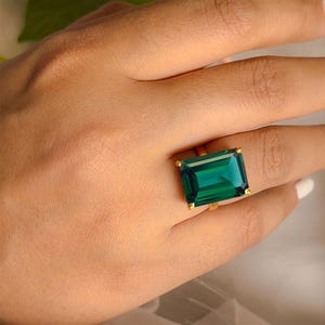 Teal Sapphire Ring, Rectangle Australian Sapphire Ring, 925 Sterling Silver or 14k Gold Vermeil, 12 x 16 Rectangle Statement Women Ring