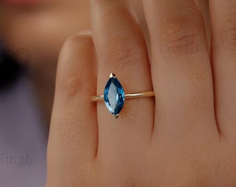 ロンドンブルートパーズ エロンゲート マーキスリング、925シルバー
