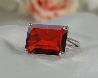 Cocktail Garnet Ring, Large Garnet Emerald Cut 13 x 18, 14k Gold Vermeil or 925 Solid Silver, Rectangle Garnet Statement Ring, Handmade Gift