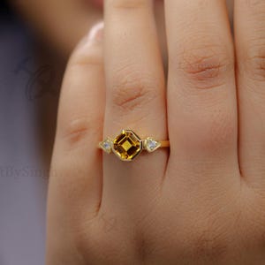 Handcrafted Citrine Ring: Asscher Cut, 14k Gold Vermeil, Sterling Silver
