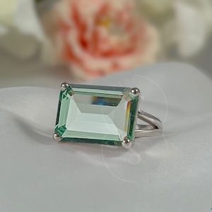 Large Prasiolite 14k Gold Ring, Green Amethyst Emerald Cut 13 x 18 Statement Ring, Cocktail Ring, 925 Solid Silver Rose Gold Gemini Gift