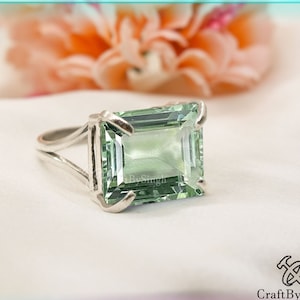 Anel grande de ametista verde, anel octogonal de prasiolita, anel com lapidação esmeralda 18 x 13, anel ousado de prata 925 ou vermeil dourado, anel East West