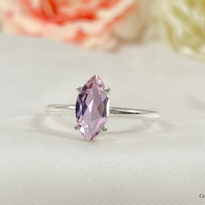Dainty Morganite Quartz Ring, Marquise Cut Morganite Ring, Minimalist Wedding Engagement Ring, Silver or 14k Gold Vermeil, Women Ring Gift