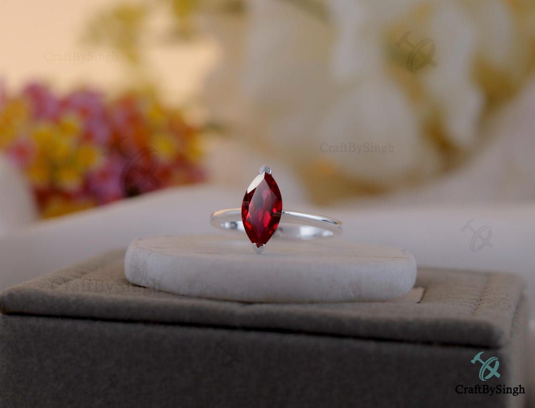 Red Ruby Marquise 6x12mm Ring, 14k Gold Vermeil, Minimalist Ruby Ring ...