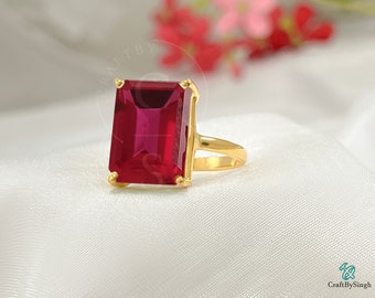 Stunning Ruby Ring, Rectangle Ring, 925 Silver 14k Gold Vermeil, Handmade  Ring, Emerald Cut Ruby Ring, 12 x 16 mm Prong Set, Women Ring