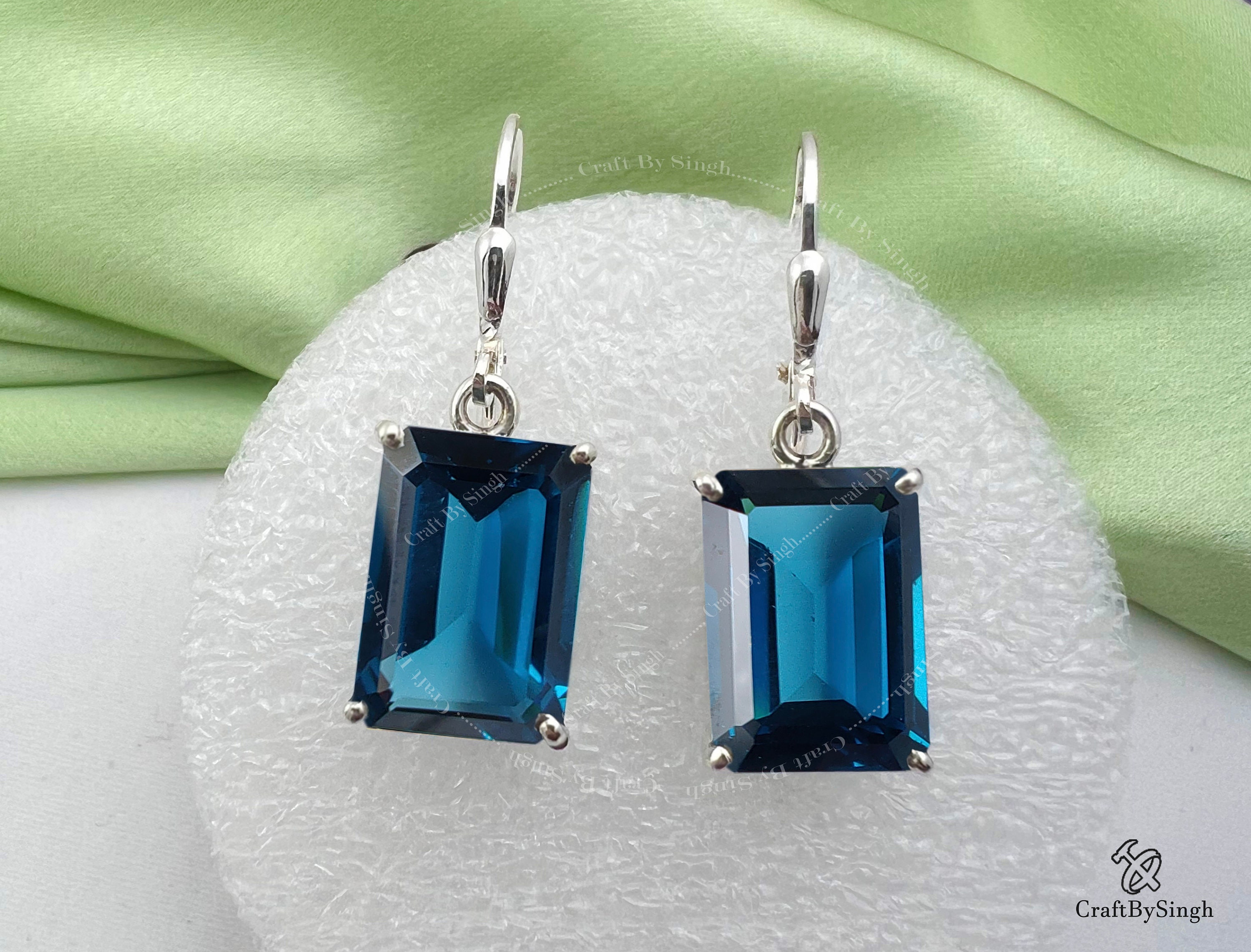 Emerald cut blue topaz earrings deals