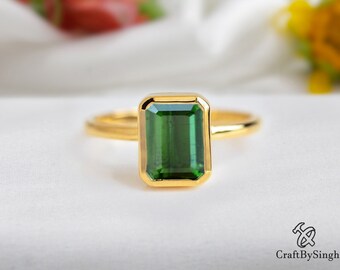 Groene toermalijn ring, 14k gouden vulling zilveren bezel set, dunne toermalijn ring, oktober Birthstone sieraden, minimalistische toermalijn ring cadeau