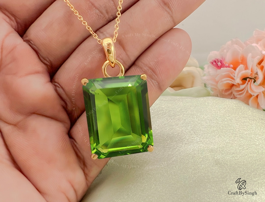 Large Peridot Pendant Necklace 14k Gold or 925 Silver, Emerald Cut 18 X ...