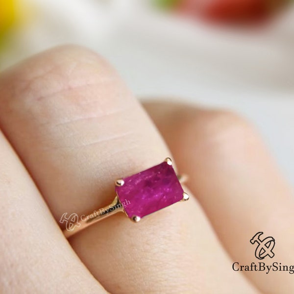 Dainty Ruby Ring, Baguette Ruby Ring, 14k Gold Fill or Sterling Silver, Dainty Thin Stacking Gemstone Ring, July Birthstone, Mom Gift