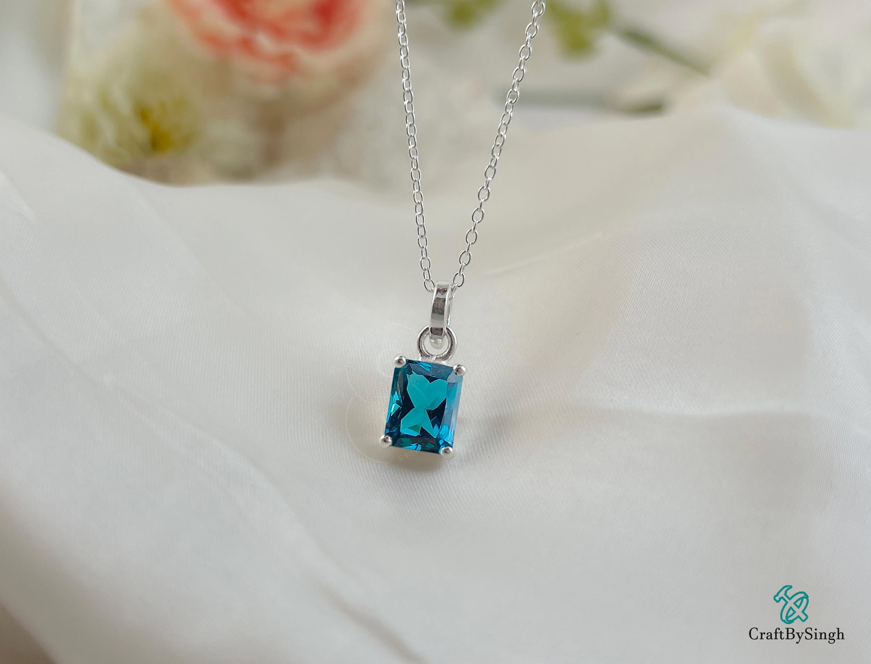 London Blue Topaz Solitaire Necklace, 14k Gold Vermeil 7 X 9 Mm 