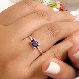 Amethyst Ring 14k Gold Vermeil,925 Silver, Baguette Stone Ring,Thin Stacking Ring, Handmade Wedding,Engagement, Promise Ring, Stackable Ring