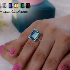Aquamarine Statement Ring, 12 x 16 Emerald Cut Aquamarine Large Solitaire Ring, 925 Sterling Silver Solid Handmade, 14k Gold Vermeil Ring