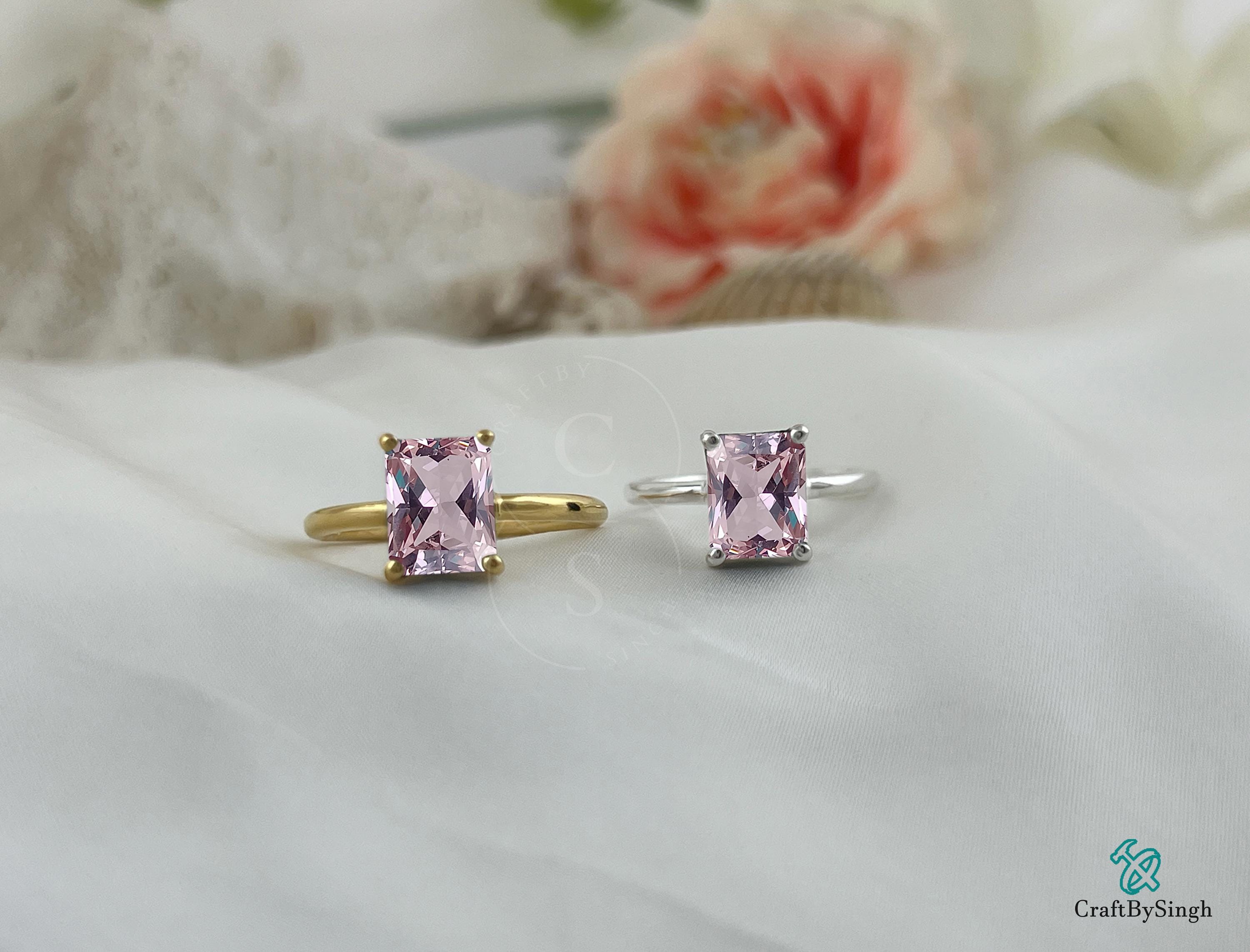 Bague En Argent 925 Fleur Avec Cristal/morganite - Taille 55 | Occasion, Très Bon état