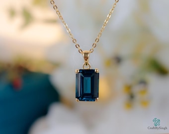 London Blautopas Anhänger: 14k Gold Vermeil, Sterling Silber