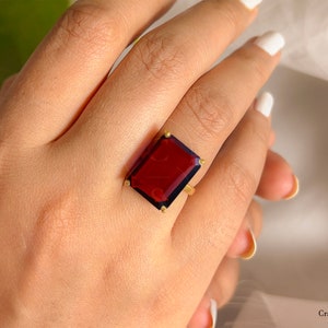 Rectangular Garnet Ring, 14k Gold Vermeil Garnet Ring,925 Sterling Silver, Large Garnet Ring, January Birthstone,Gift For Mom, Handmade Ring