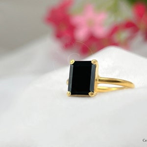 Bague tourmaline noire, bague rectangulaire tourmaline noire, argent sterling 925, or vermeil 14 carats, bague solitaire, bague femme à porter au quotidien, cadeau maman