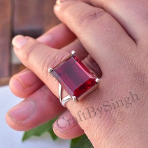 925 Sterling Silver Rhodolite Garnet, 12 x 16 Rectangular Stone Ring, 14k Gold Vermeil, Rose Gold Filled, Emerald Cut Stone, January Stone
