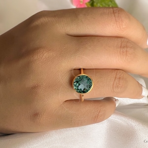 Green Amethyst Solitaire Ring,  Prasiolite Ring, 14k Gold Vermeil or 925 Silver, Green Round Gemstone Ring, Promise Ring Women Ring MOM Gift