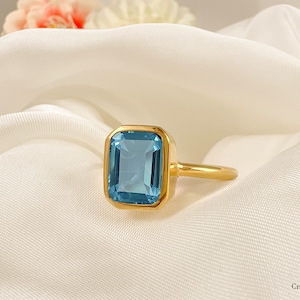 Aquamarine Ring, 925 Sterling Silver, Rectangle Aquamarine Statement Ring, 18k Gold Filled, Women Ring, Handmade Ring, Mom Gift Gift For Her