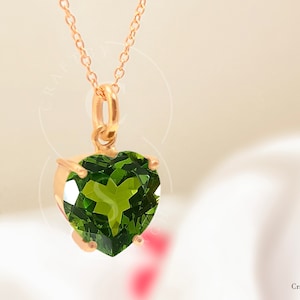 Valentine Gift Peridot Heart Pendant Necklace 14mm, 925 Sterling Silver 14k Gold Vermeil, Statement Necklace, August Birthstone Gift For Her