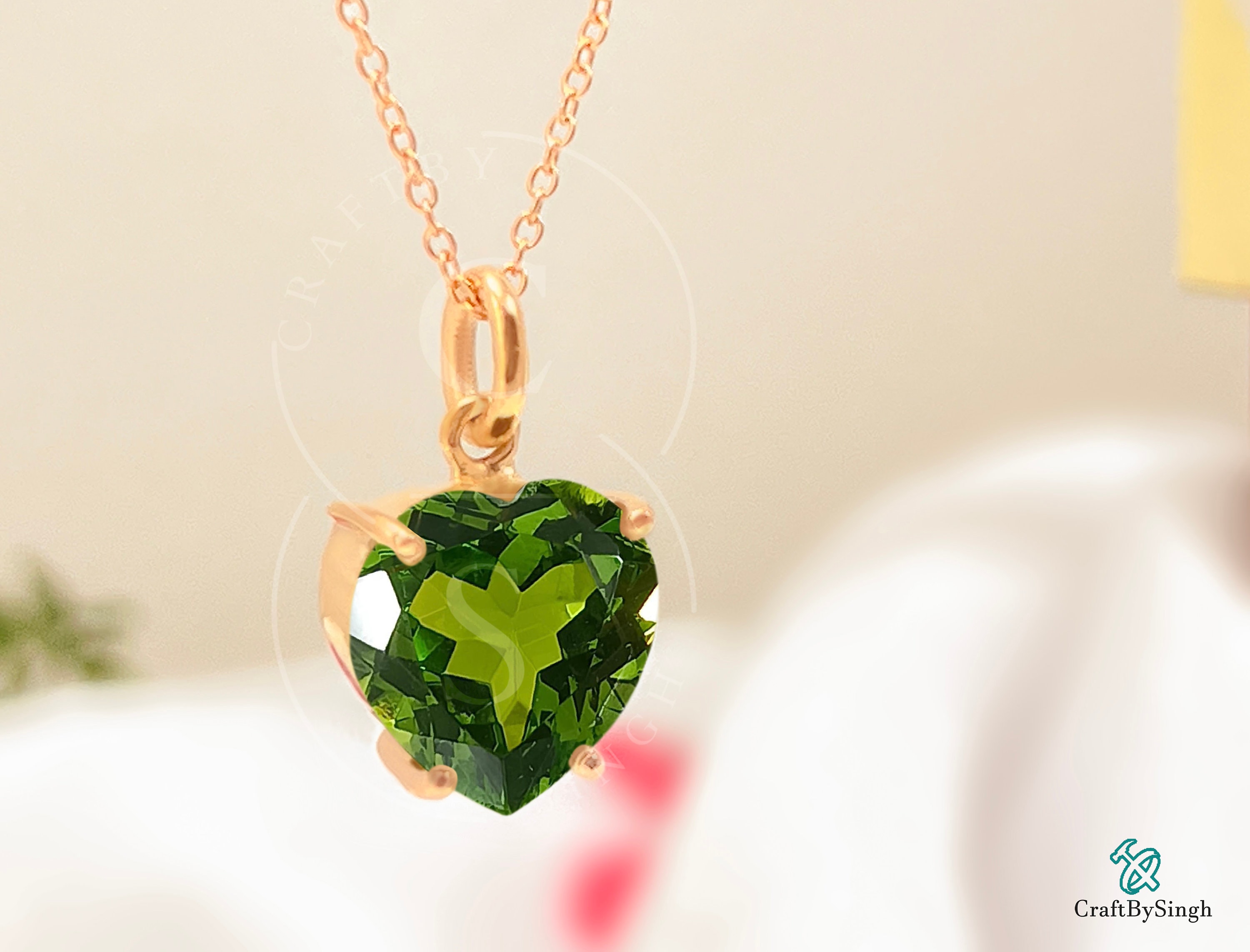 Valentine Gift Peridot Heart Pendant Necklace 14mm, 925 Sterling Silver 14k Gold Vermeil, Statement Necklace, August Birthstone Gift For Her