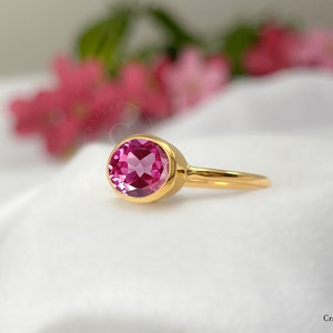 Pink Tourmaline Ring, Oval Cut East West Bezel Setting Solitaire, 925 Silver, 14k Gold Vermeil Gift For Her,  Wedding Ring, Anniversary Gift