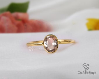 Dainty Morganite Ring Gemstone Ring, 6 x 8 Solitaire Ring 925 Sterling Silver Ring, 14k Gold Fill, Stacking Minimalist Ring, Women's Ring