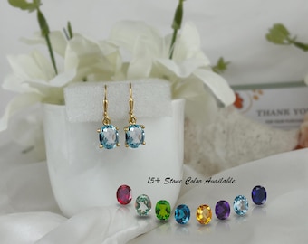 Minimalist Aquamarine Oval Cut Drop Earrings, Women Classic Handcrafted Earrings, S925 or 14k Gold Vermeil, Christmas Gift Jewelry for Her