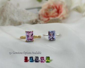 Anello solitario in alessandrite cangiante, anello nuziale in pietra blu viola taglio radiante, oro giallo vermeil, argento 925, anello da viaggio da indossare tutti i giorni
