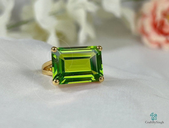 Bague Péridot Naturelle 14x13 Mm - Argent Fin, Taille 55