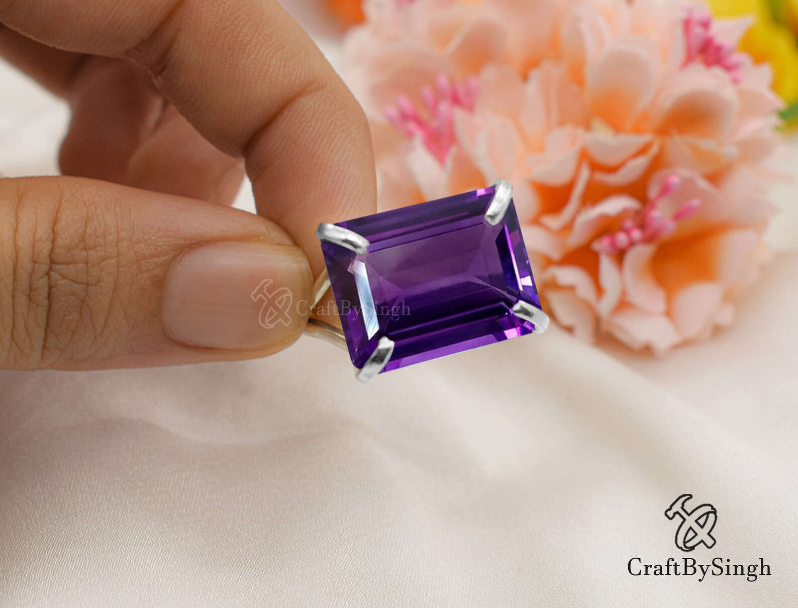Large Amethyst Ring, 18 X 13 Octagon Cut Amethyst Cocktail Ring, Women ...