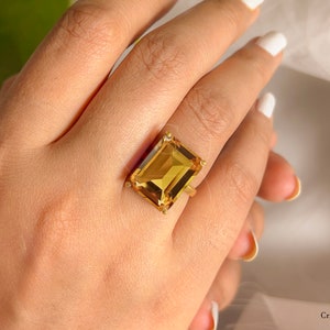 Statement Citrine Ring 12 x 16 Octagon Emerald Cut, 925 Sterling Silver, 14k Gold Vermeil, Rose Gold , November Birthstone, Solid Handmade
