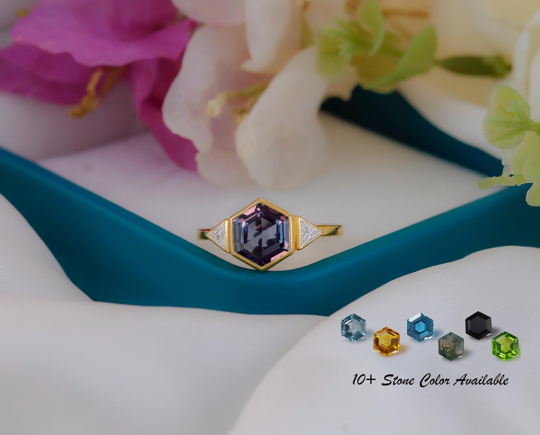 Color Changing Alexandrite 8 Mm Hexagon Ring, Blue Purple Alexandrite ...