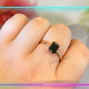 Black Tourmaline Ring, Rectangle Black Tourmaline Ring, 925 Sterling Silver 14k Gold Fill, Solitaire Ring, Daily Wear Women Ring, Gift Mom
