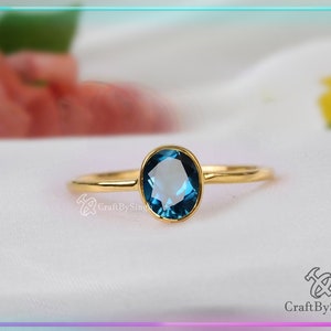 London Blue Topaz Ring, Minimalist Ring, Dainty Ring, Stacking Ring, Wedding Ring, December Birthstone Ring, Bezel Setting Ring Gift For Her