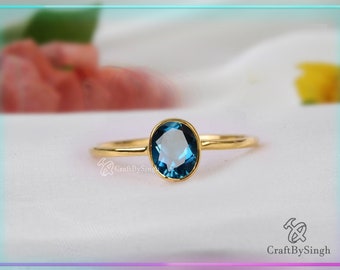 London Blue Topaz Ring, Minimalist Ring, Dainty Ring, Stacking Ring, Wedding Ring, December Birthstone Ring, Bezel Setting Ring Gift For Her