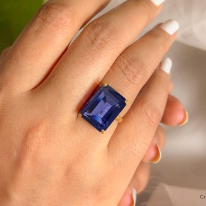 Tanzanite Ring, 12 x 16 Octagon Emerlad Cut, 925 Sterling Silver, 14k Gold Vermeil, Statement Ring, Rectangle Tanzanite, December Birthstone