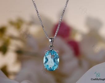 925 Silber Aquamarin Oval 10 x 14 Anhänger Halskette, 14k Gold Fill Aquamarin Statement Solitär Halskette, Layered Birthstone Halskette
