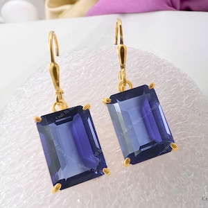 Emerald cut Tanzanite Dangle Drop Earrings, 925 Silver or 14k Gold Vermeil, Women Tanzanite Earrings, December Birthstone, Gift for Mom