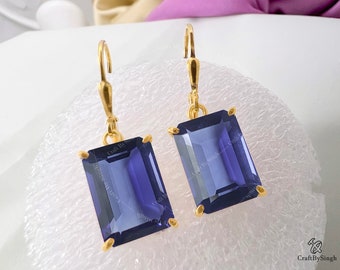 Emerald cut Tanzanite Dangle Drop Earrings, 925 Silver or 14k Gold Fill, Women Tanzanite Earrings, December Birthstone, Gift for Mom