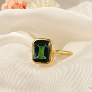 Green Tourmaline Ring, 14k Gold Vermeil Silver Bezel Set, Thin Tourmaline Ring, October Birthstone Jewelry, Minimalist Tourmaline Ring Gift